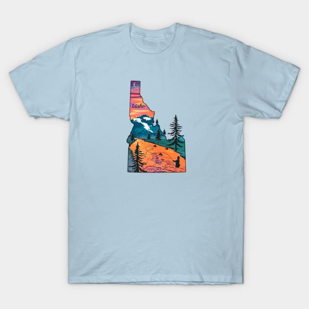 Idaho Fly Fishing State River Sunset by TeeCreations T-Shirt by TeeCreations